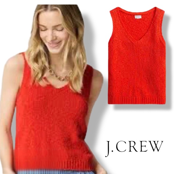 J. Crew Tops - J.CREW V-Neck Beach Sweater Tank Top in Bright Cerise - Size M EUC